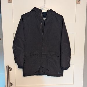 Boy's Land's End Fleece lined black and blue winter jacket size medium 10-12.